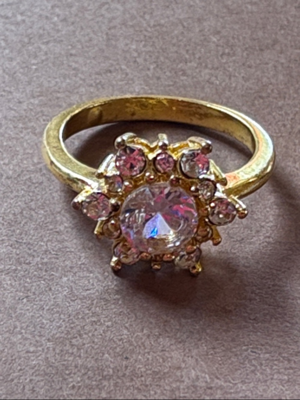 Gold-Tone  Crystal Flower Ring about a size 6